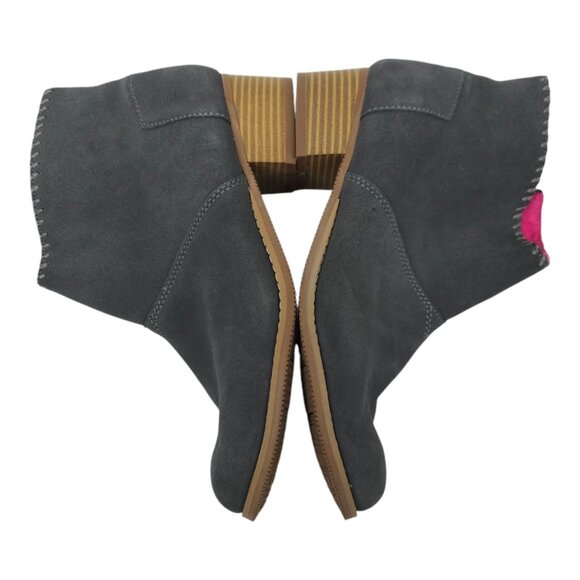 TOMS Ankle Boot Youth Size 6 Bootie Faux Suede Block Heel Pink Lining Side Zip - Picture 12 of 16